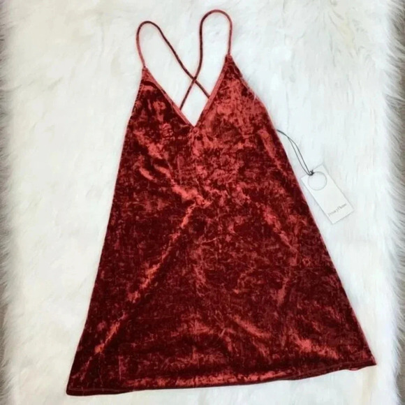 Revolve Privacy Please Crushed Velvet Slip Mini Dress Red Rust Size Small - Picture 4 of 16